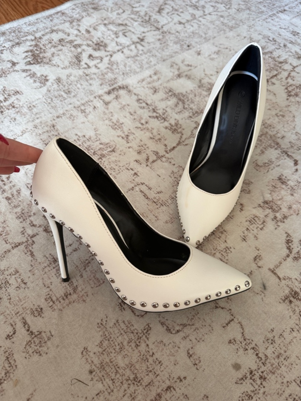 Wild Diva White Studded Pointed Toe Stiletto Heels